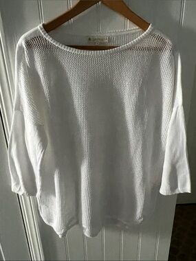 Indigenous White Open-Weave Crewneck Sweater